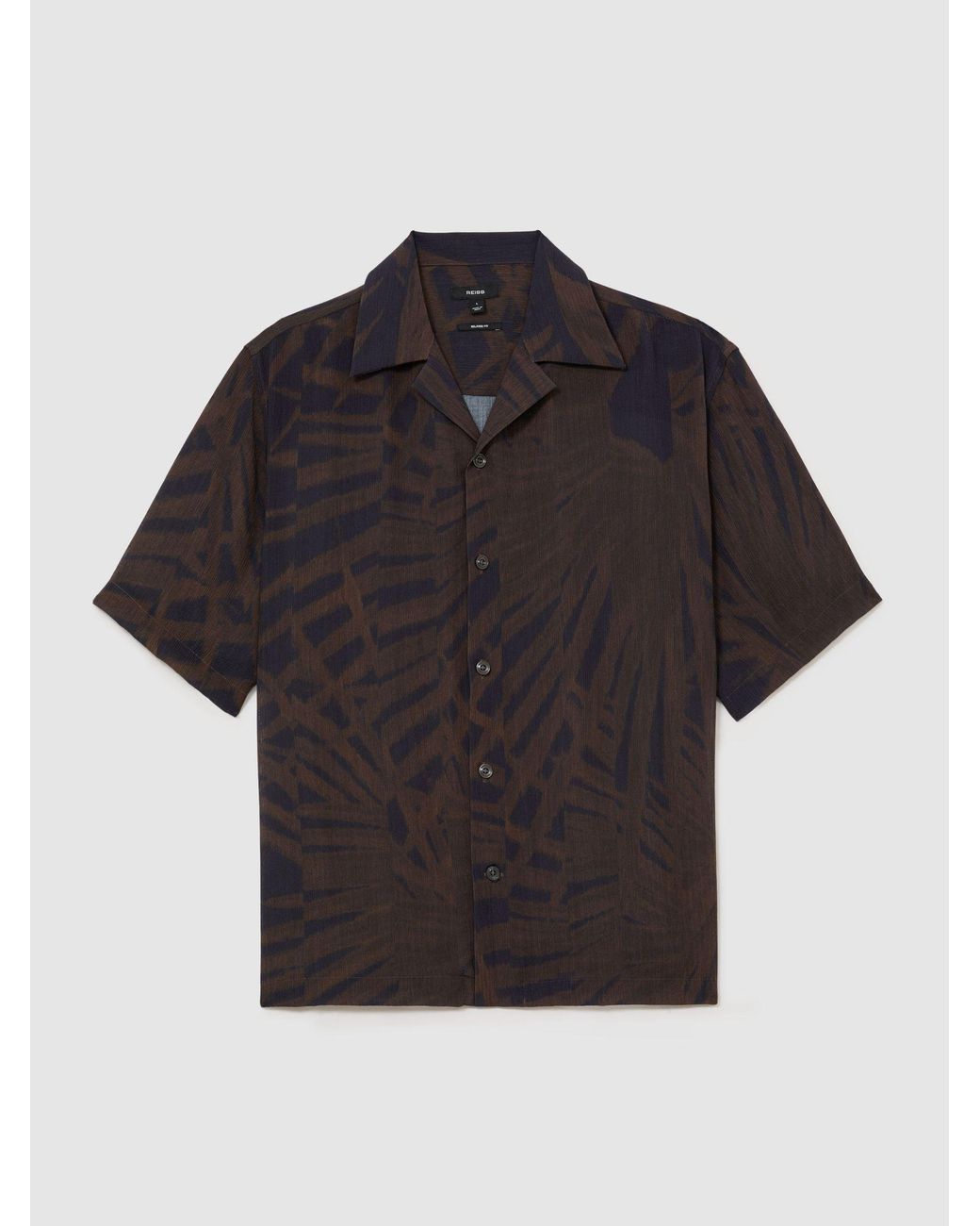 Reiss Black Plissé Printed Cuban-Collar Shirt for men