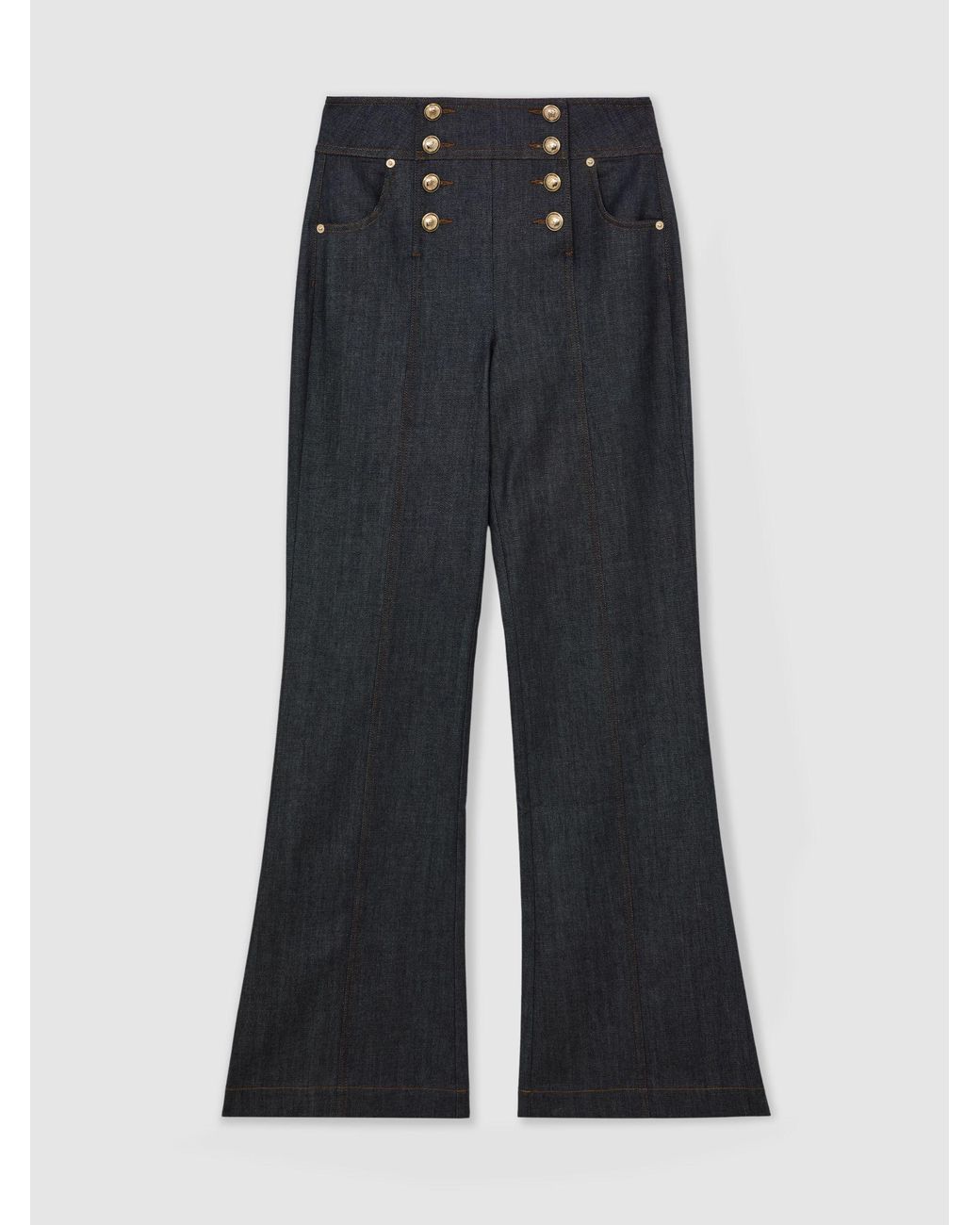 Reiss Natural Button-Detail Flared Jeans