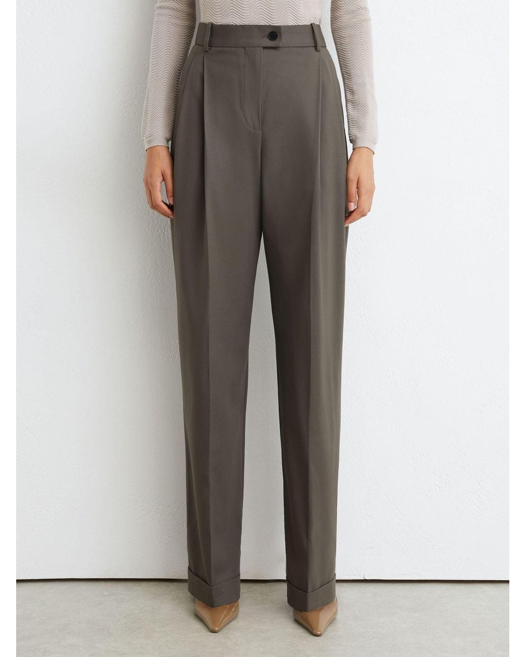 Reiss Gray Sage Leisel Petite Wool-Blend Wide-Leg Pleated Suit Trousers