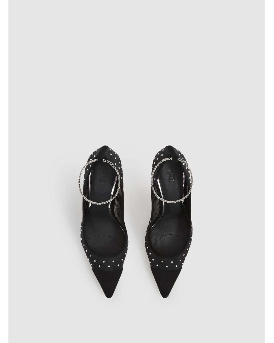 PAIGE White Black Crystal-embellished Mesh Court Shoes