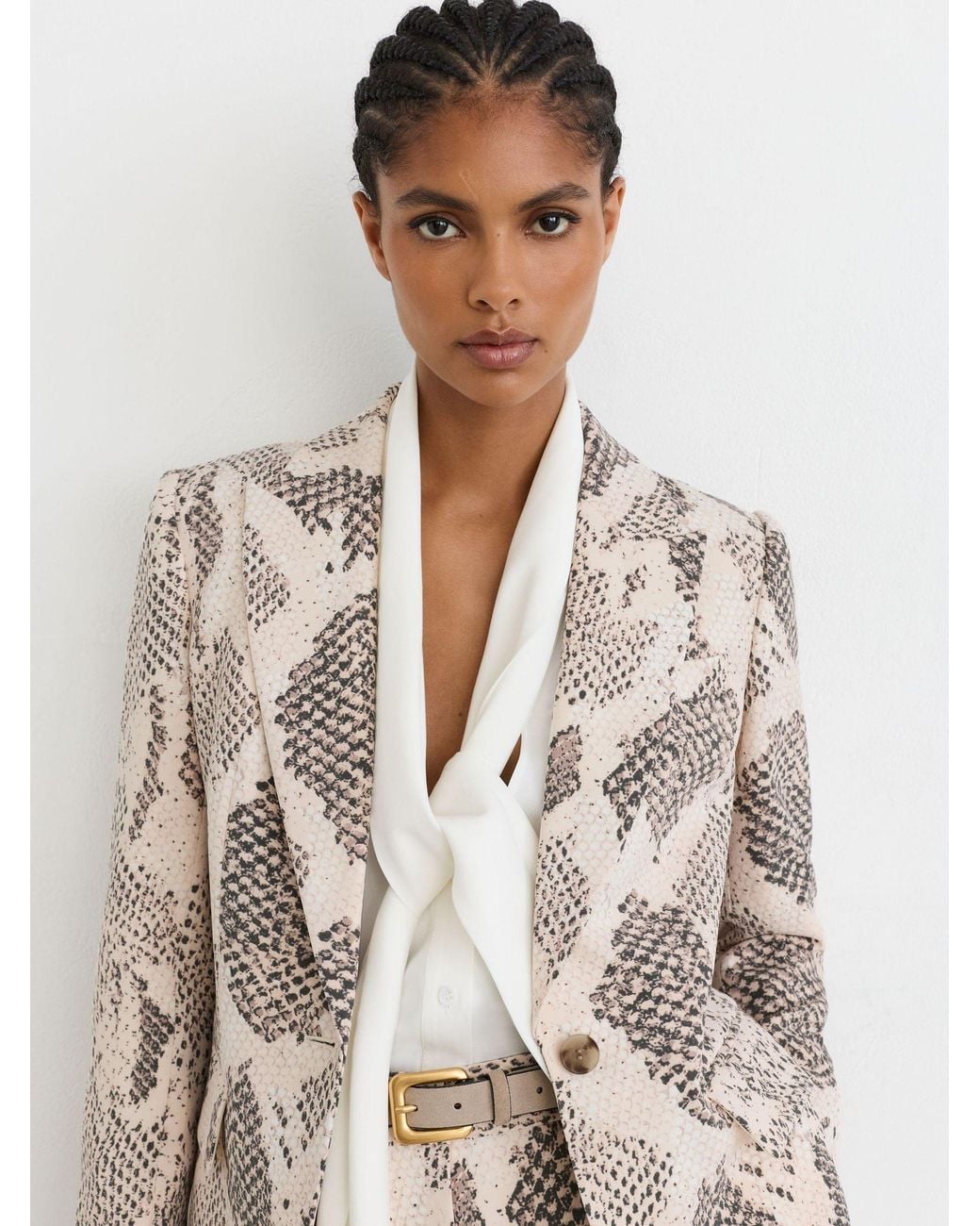 Reiss Natural Snake-Print Single-Breasted Blazer