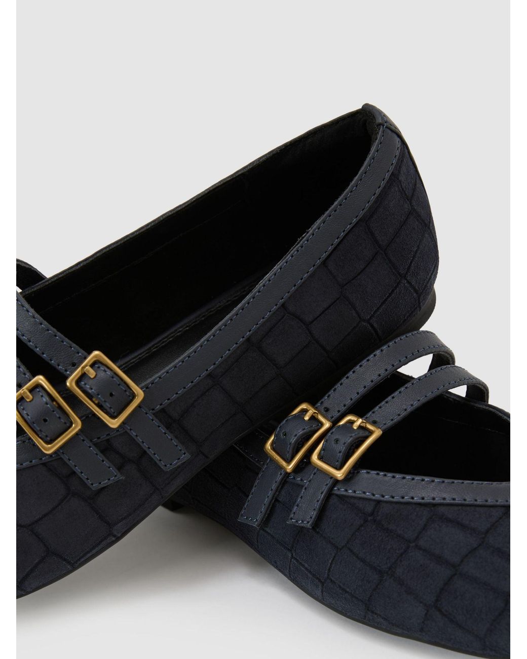 Reiss Blue Suede Croc-Embossed Ballet Flats