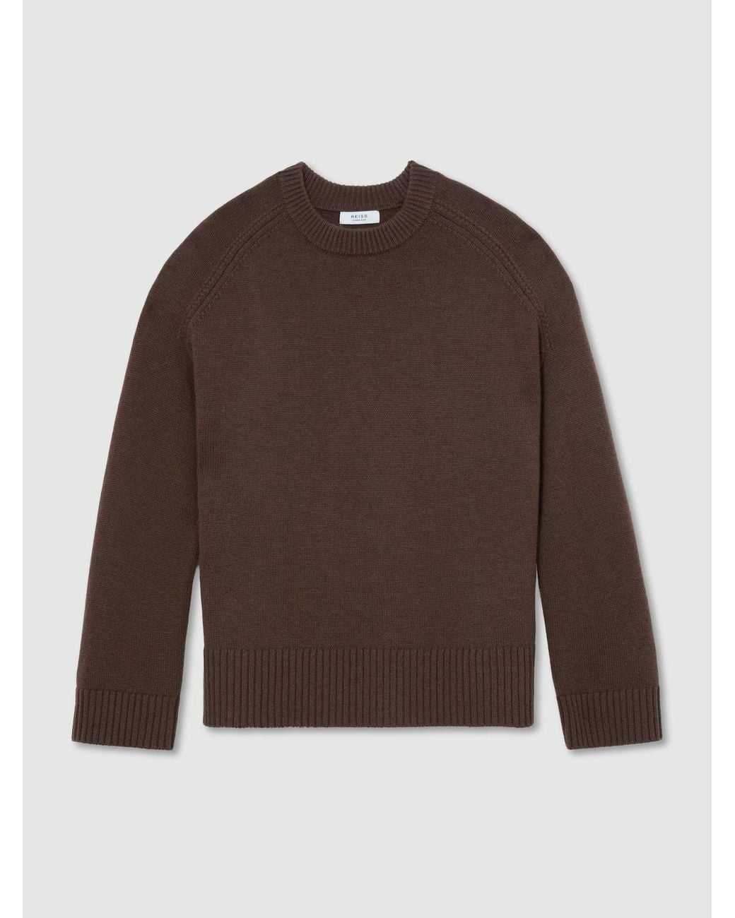 Reiss Brown Wool-Cashmere Crew-Neck Raglan Jumper