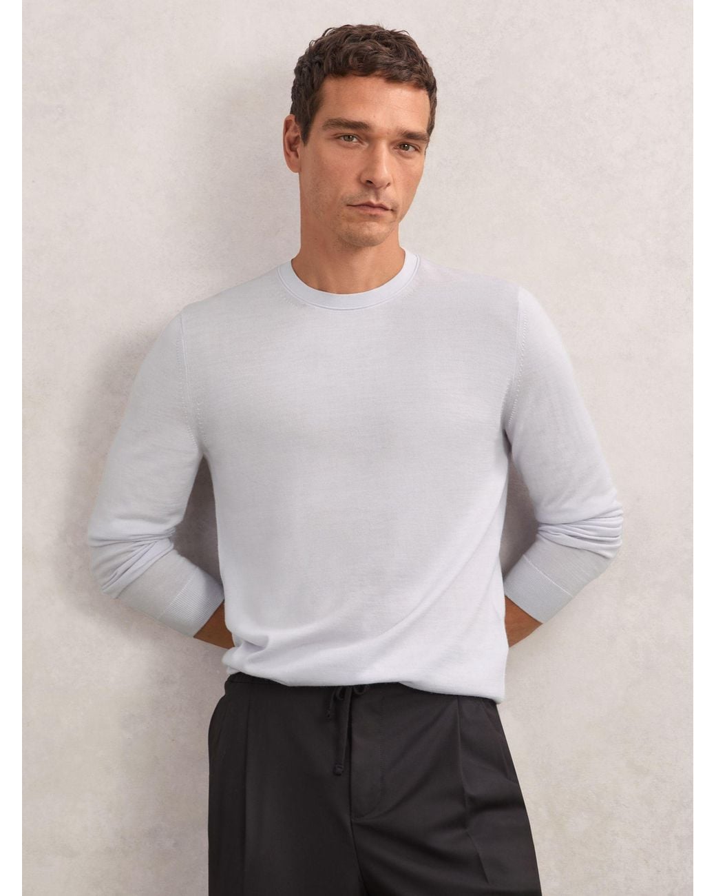 Reiss White Wessex Wool Crew Neck Jumper for men