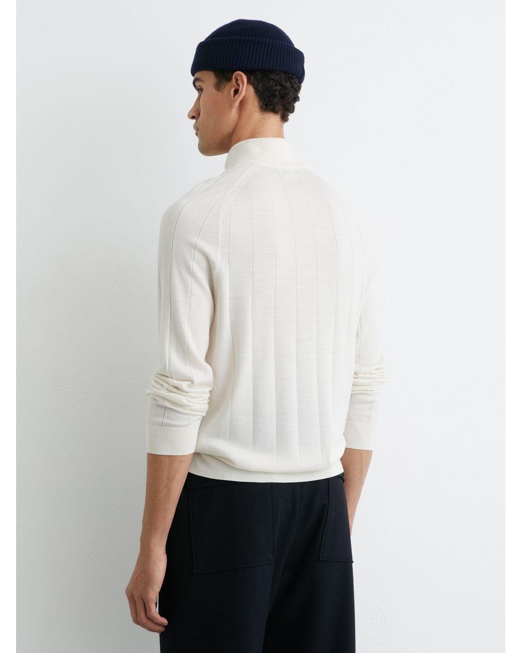 Reiss Findlay - Snow White Wool Wide-rib Half-zip Jumper, L for men