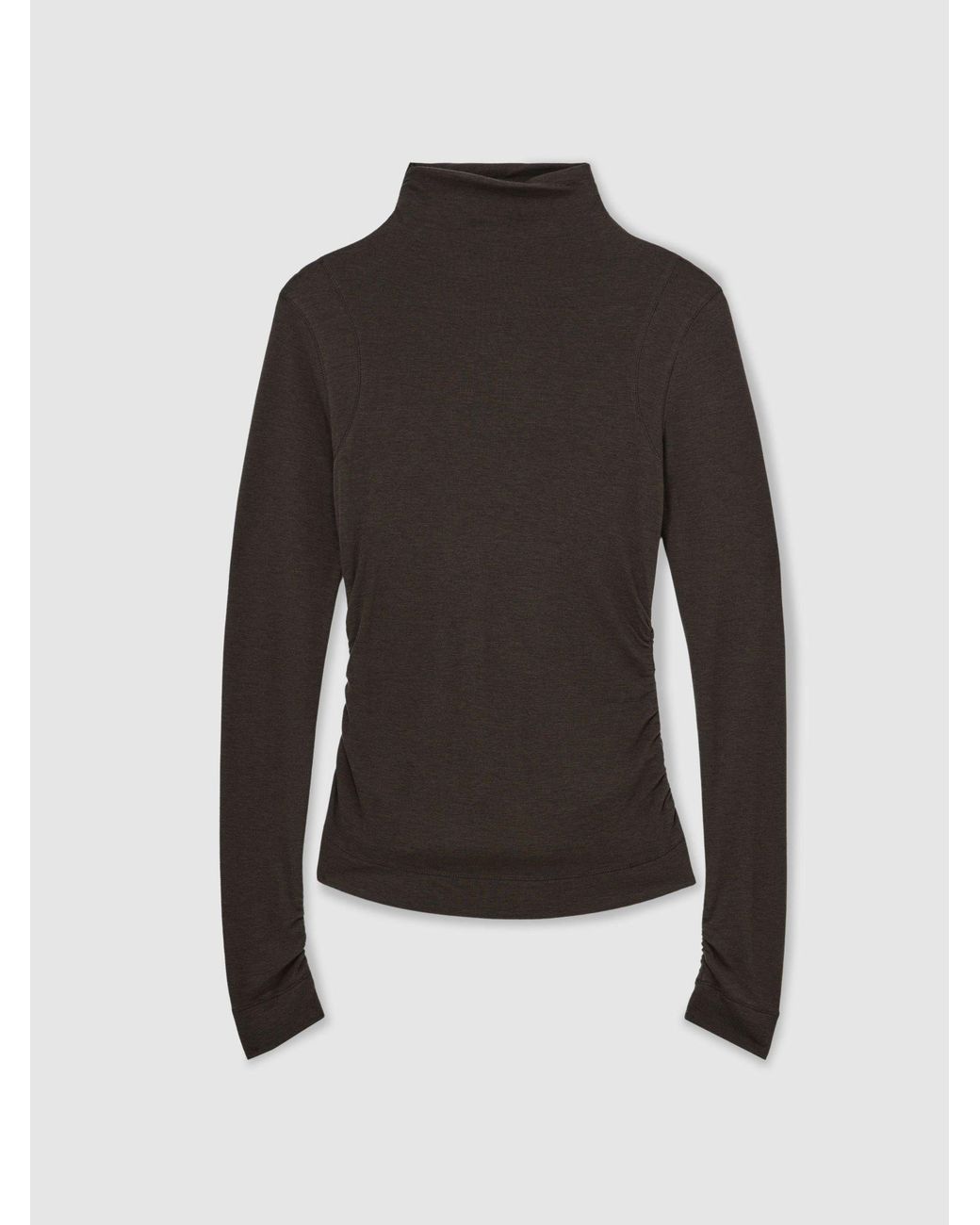 Reiss Black Lyocell-Wool Ruched Mock-Neck Top