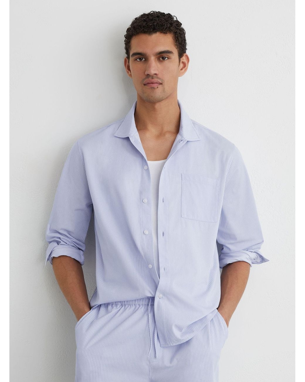 Reiss White Pinstripe Regular-Fit Long-Sleeve Shirt With Cotton for men