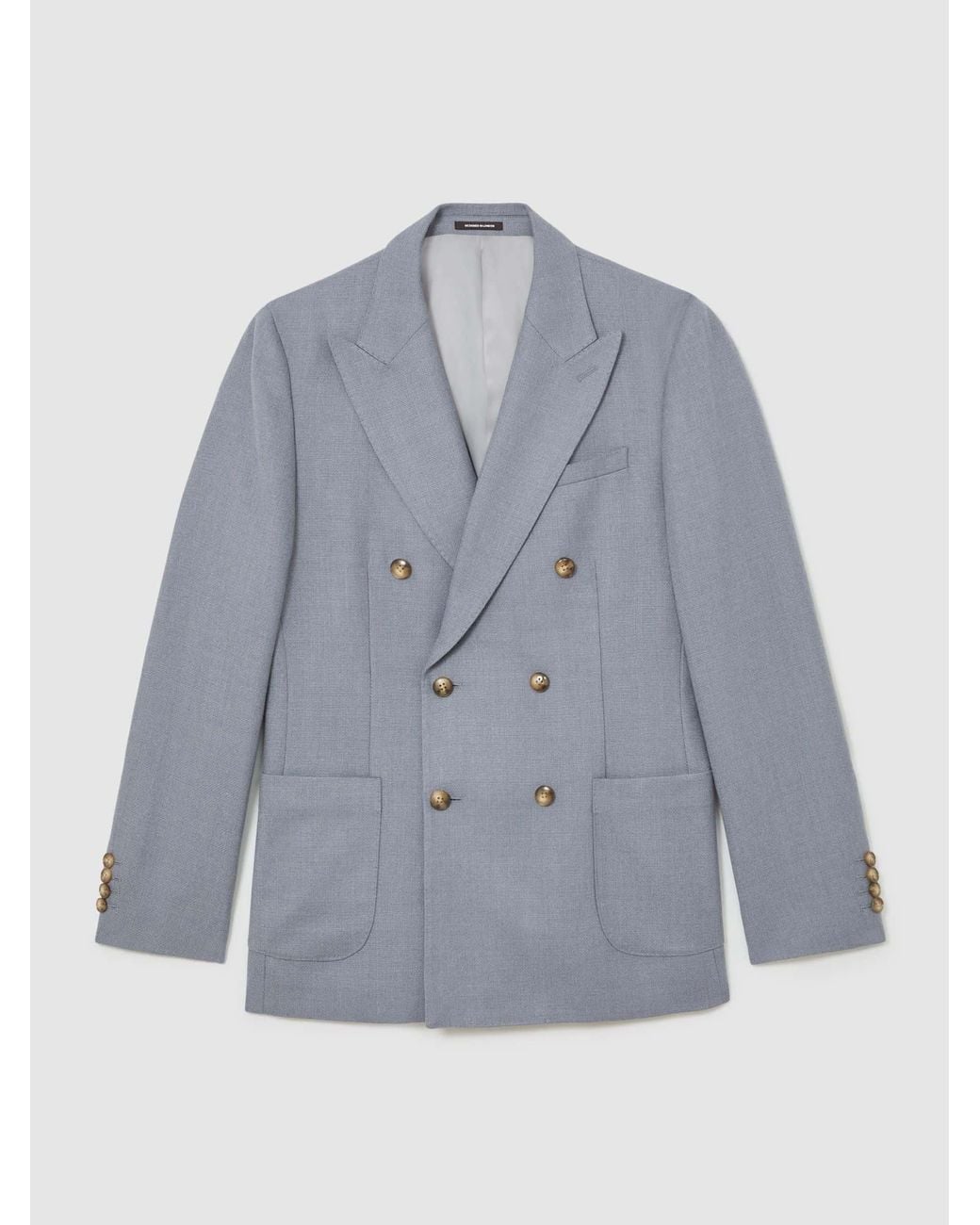 Reiss Gray Tailored-Fit Double-Breasted Blazer Wool-Blend for men