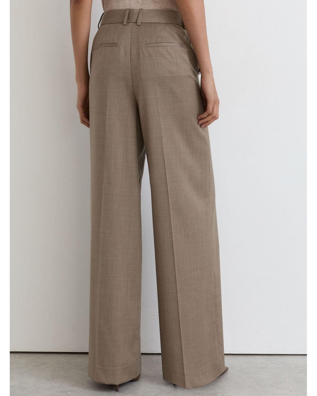 Reiss Brown Wool-Blend Wide-Leg Trousers