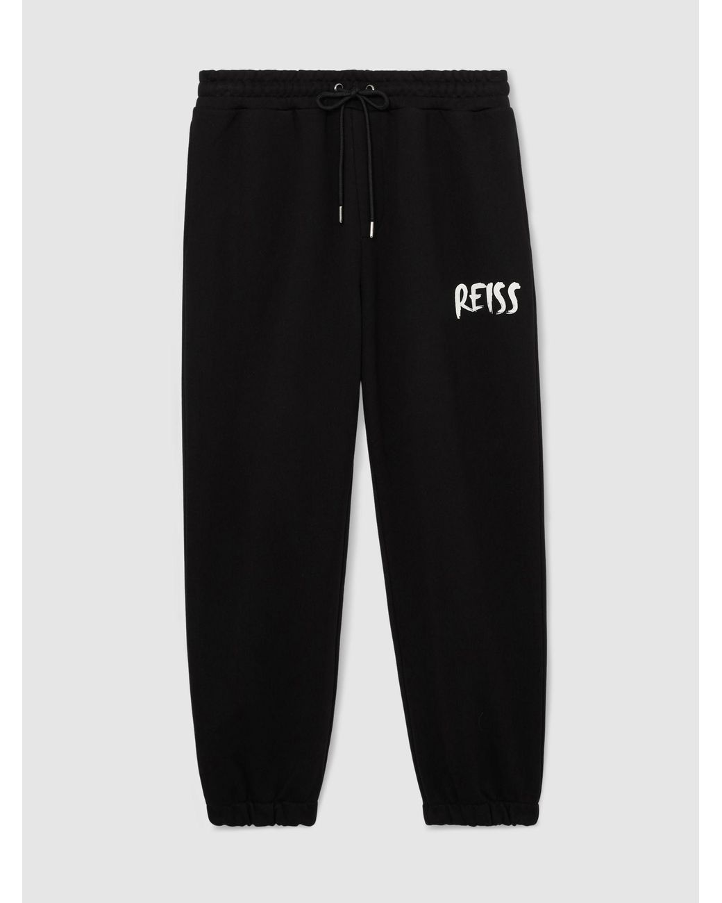 Reiss Edison - Black Cotton Logo-print Cuffed Joggers, L for men