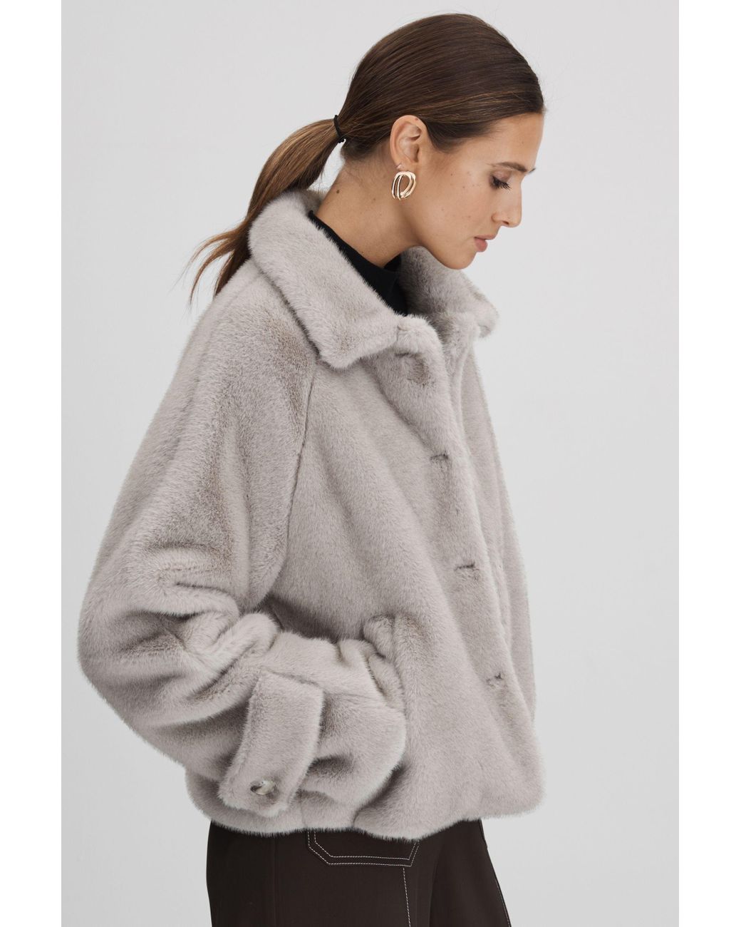 Grey faux fur lined fallaway jacket deals