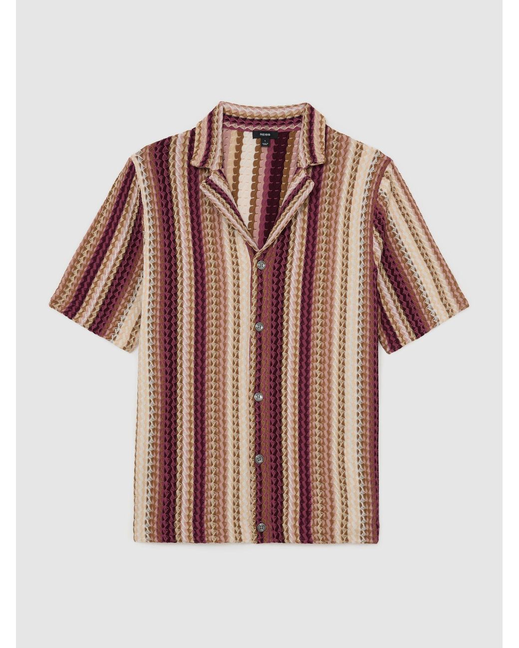 Reiss White Stripe-Knit Cuban-Collar Shirt for men