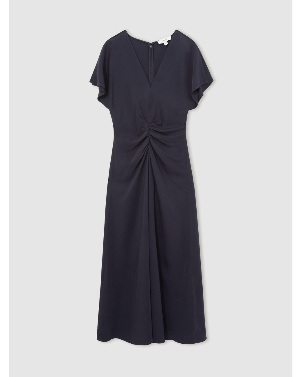 Reiss Blue Ruched-Front Midi Dress