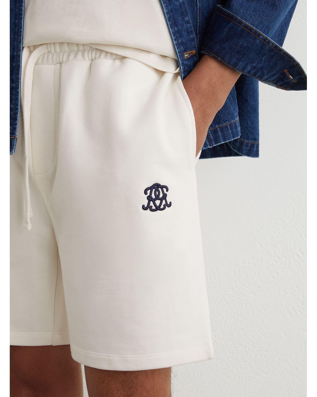 Reiss Blue Monogram Embroidered Cotton Shorts for men