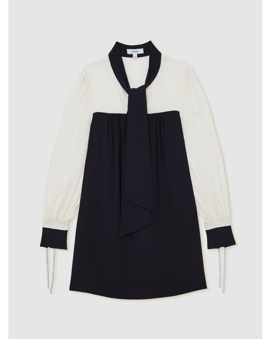 Reiss Blue Tie-Neck Contrast Shift Dress