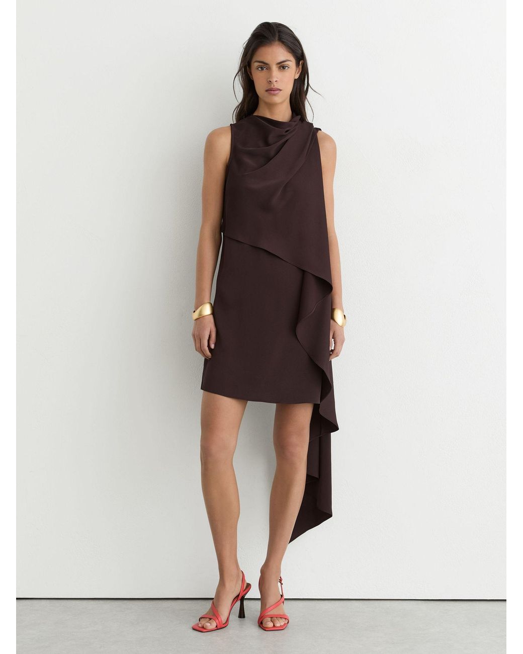 Reiss Natural Drape-Detail Layered Mini Dress