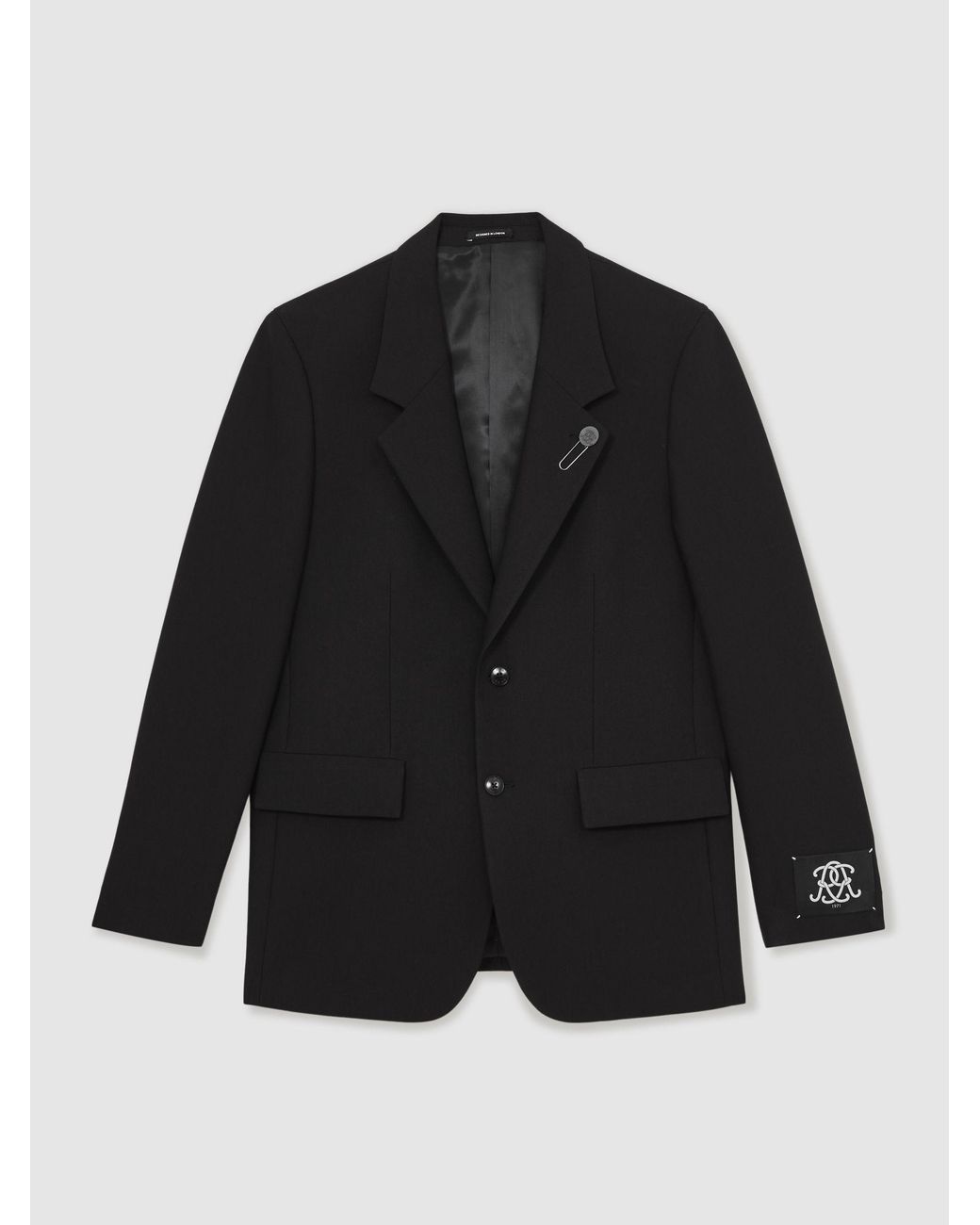 Reiss Black Arley Monogram Relaxed Single-Breasted Blazer for men
