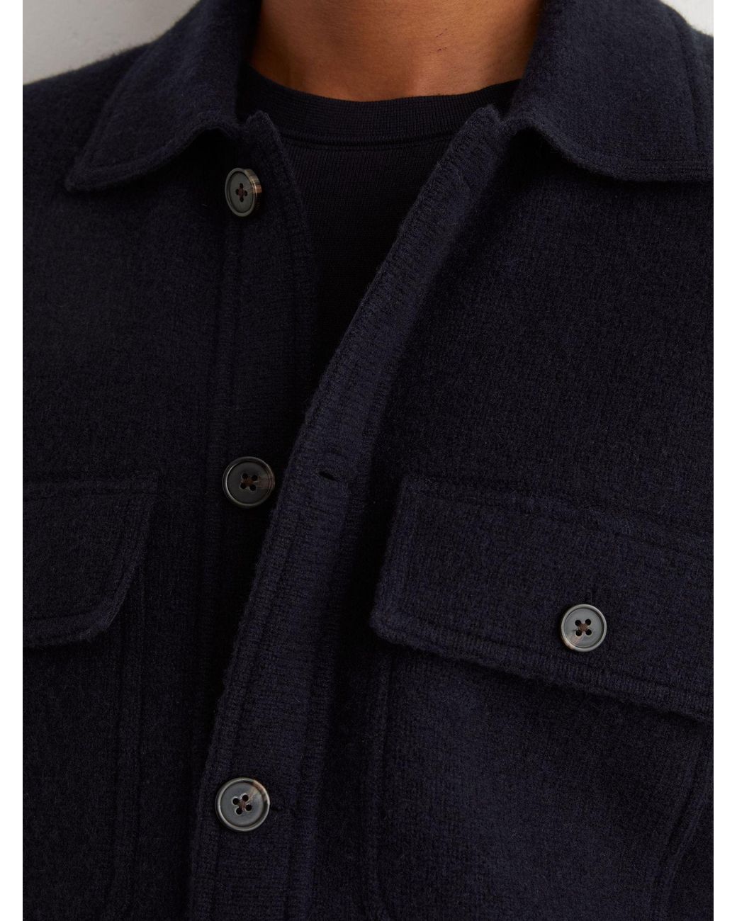 Reiss Blue Brushed Wool Button-Through Relaxed Overshirt for men