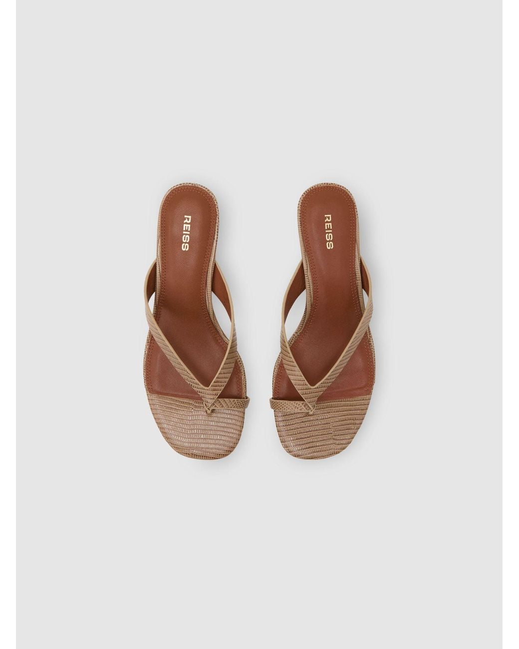 Reiss White Leather Lizard-Effect Kitten-Heel Sandals