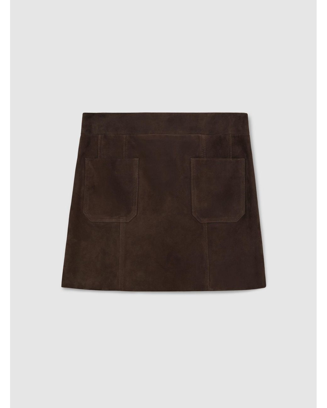 Reiss Gray Mini Suede Patch Pocket Skirt