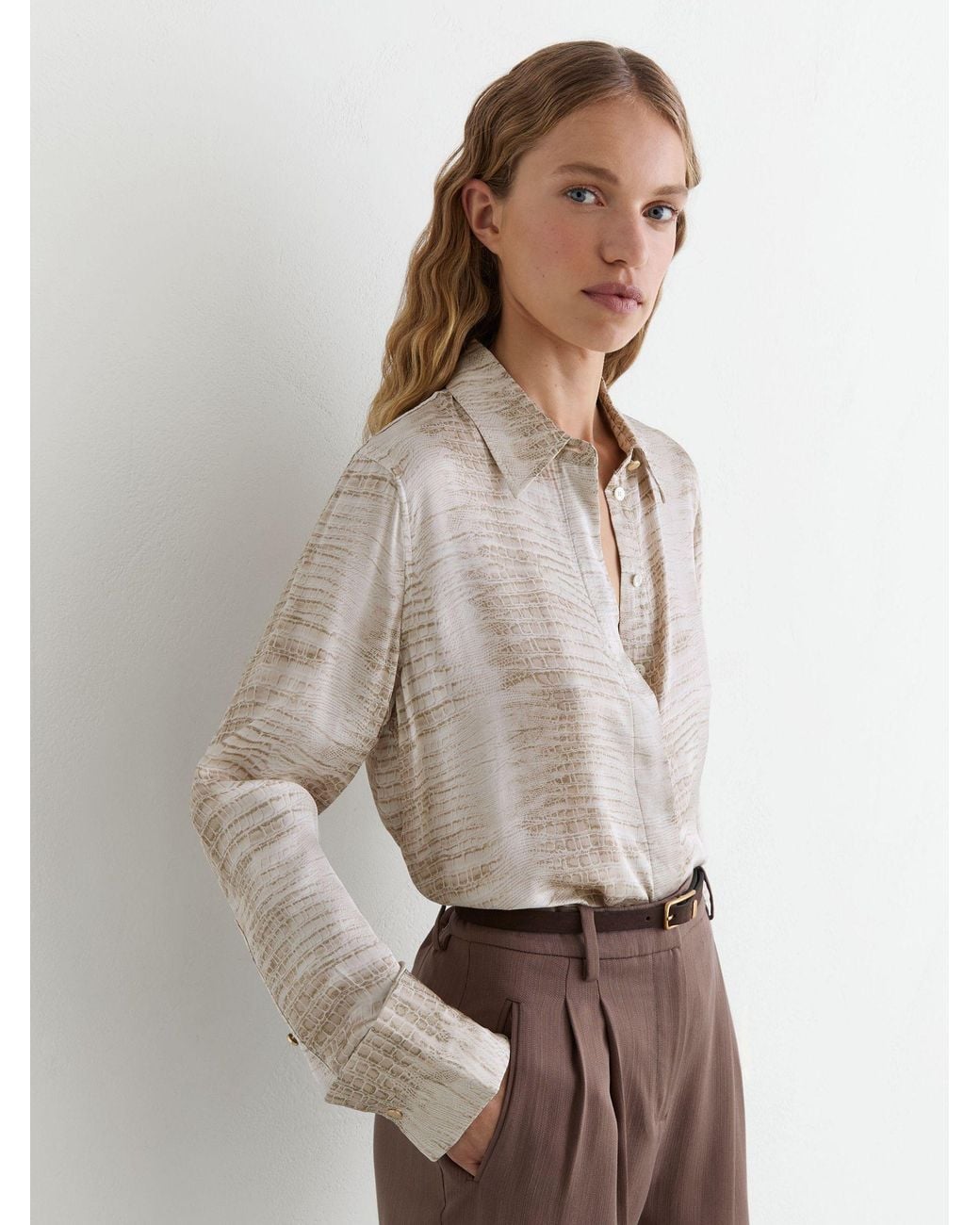 Reiss Natural Snake-Print Double-Cuff Shirt
