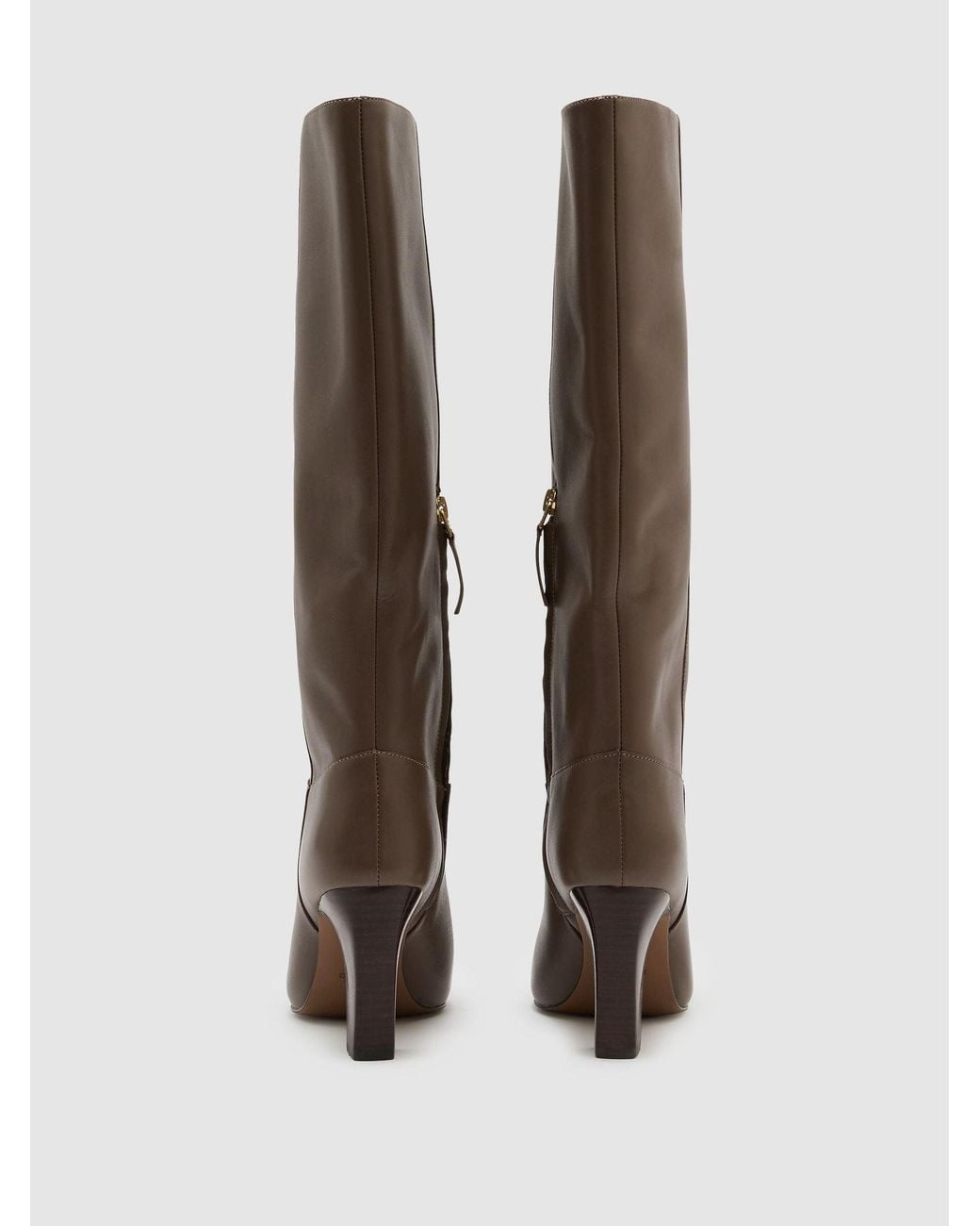 Reiss Natural Leather Block-Heel Knee-High Boots