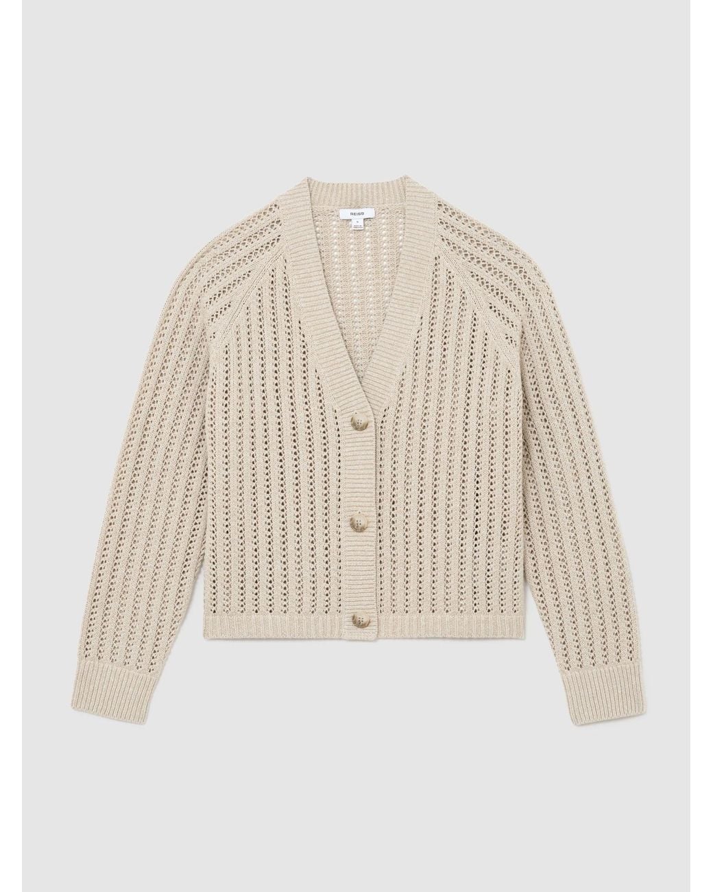 Reiss Natural Cotton-Blend Open-Knit Cardigan