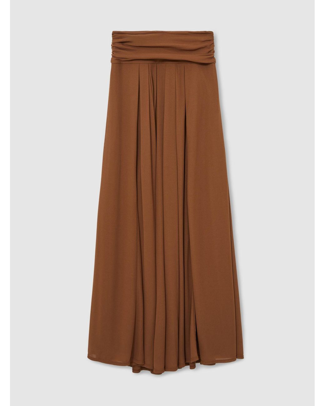 Reiss Brown Jersey Ruched-Waist Maxi Skirt