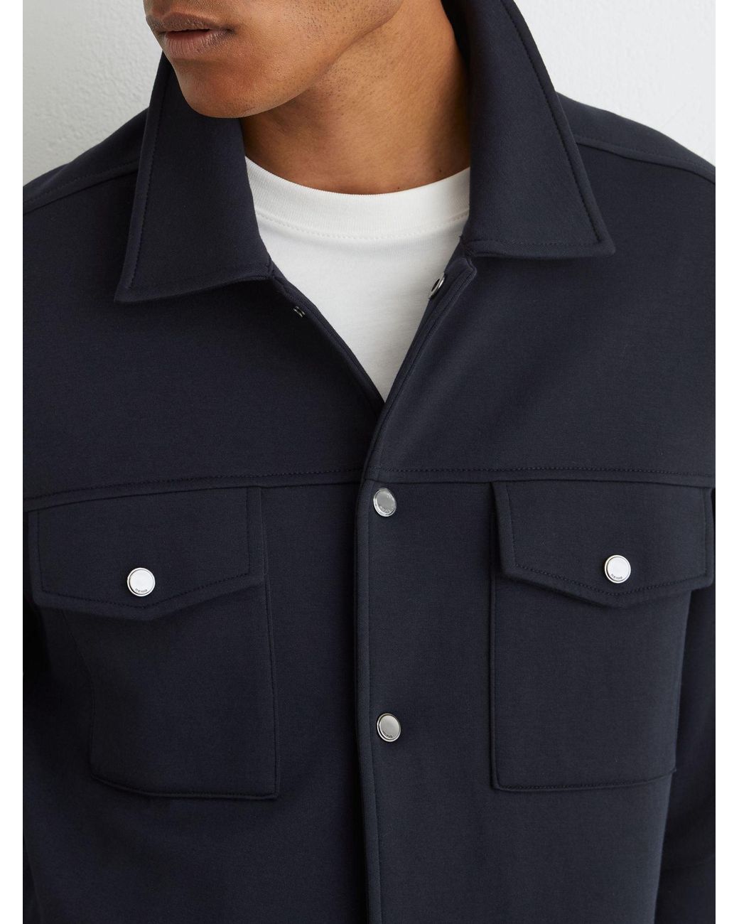 Reiss Blue Sueded Interlock Jersey Twin-Pocket Overshirt for men