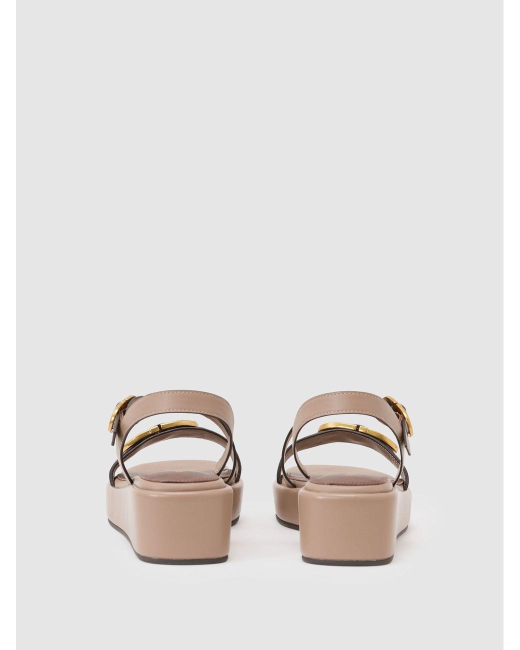 Reiss Gray Leather Double Buckle Flatform Sandals