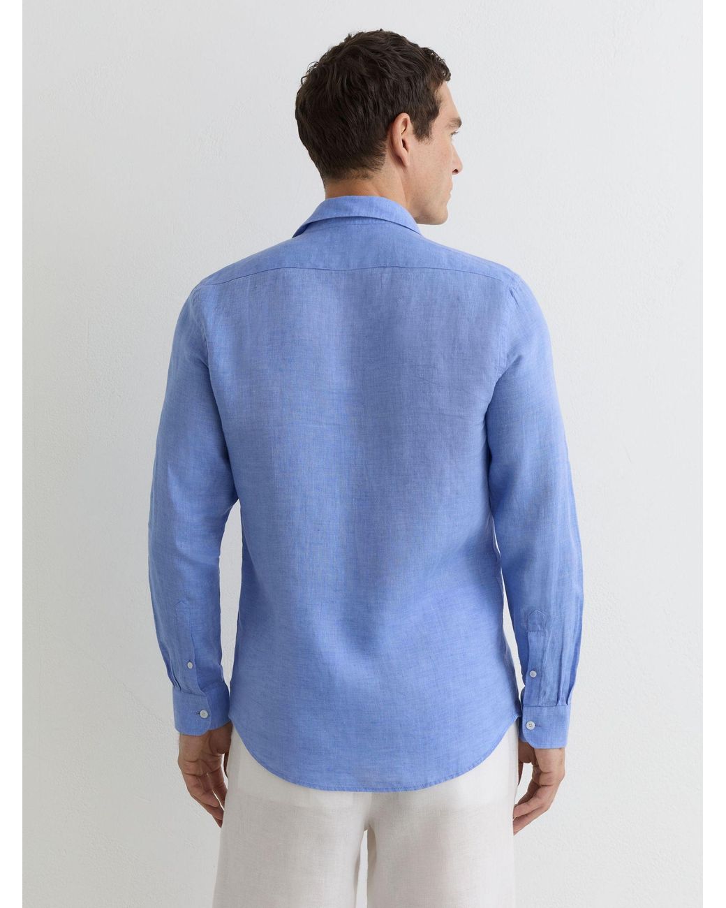 Reiss Blue Linen Cutaway-Collar Regular-Fit Shirt for men