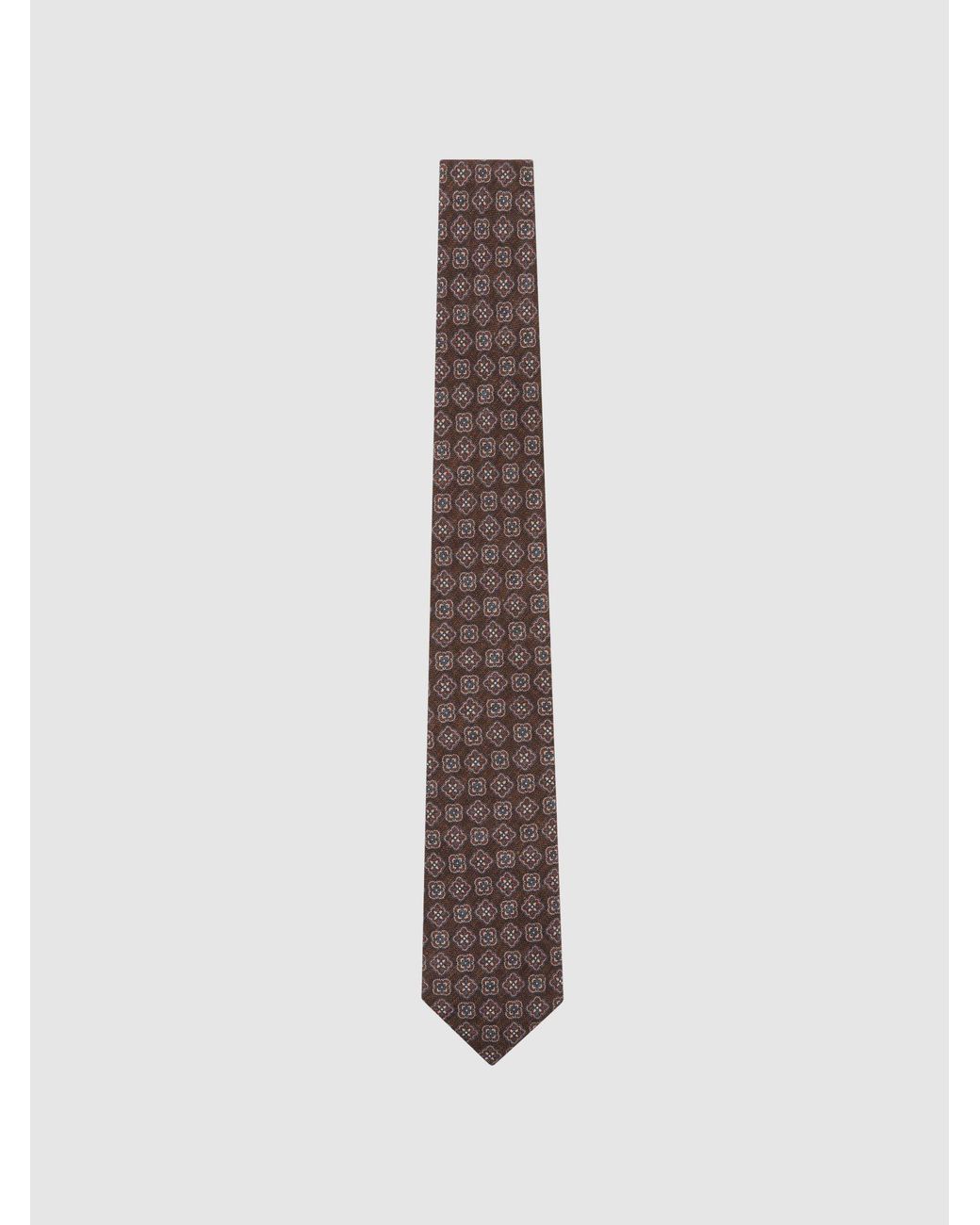 Reiss Brown Dark Amico Silk Floral Medallion-Print Tie for men