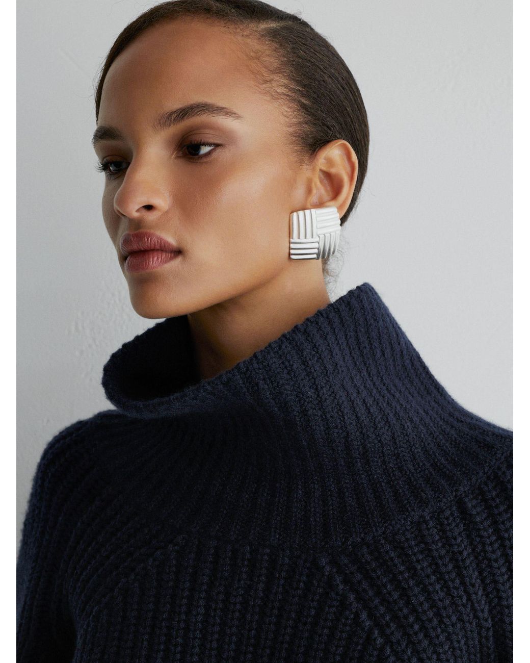 ATELIER Blue Wool-Cashmere Ribbed Roll-Neck Jumper