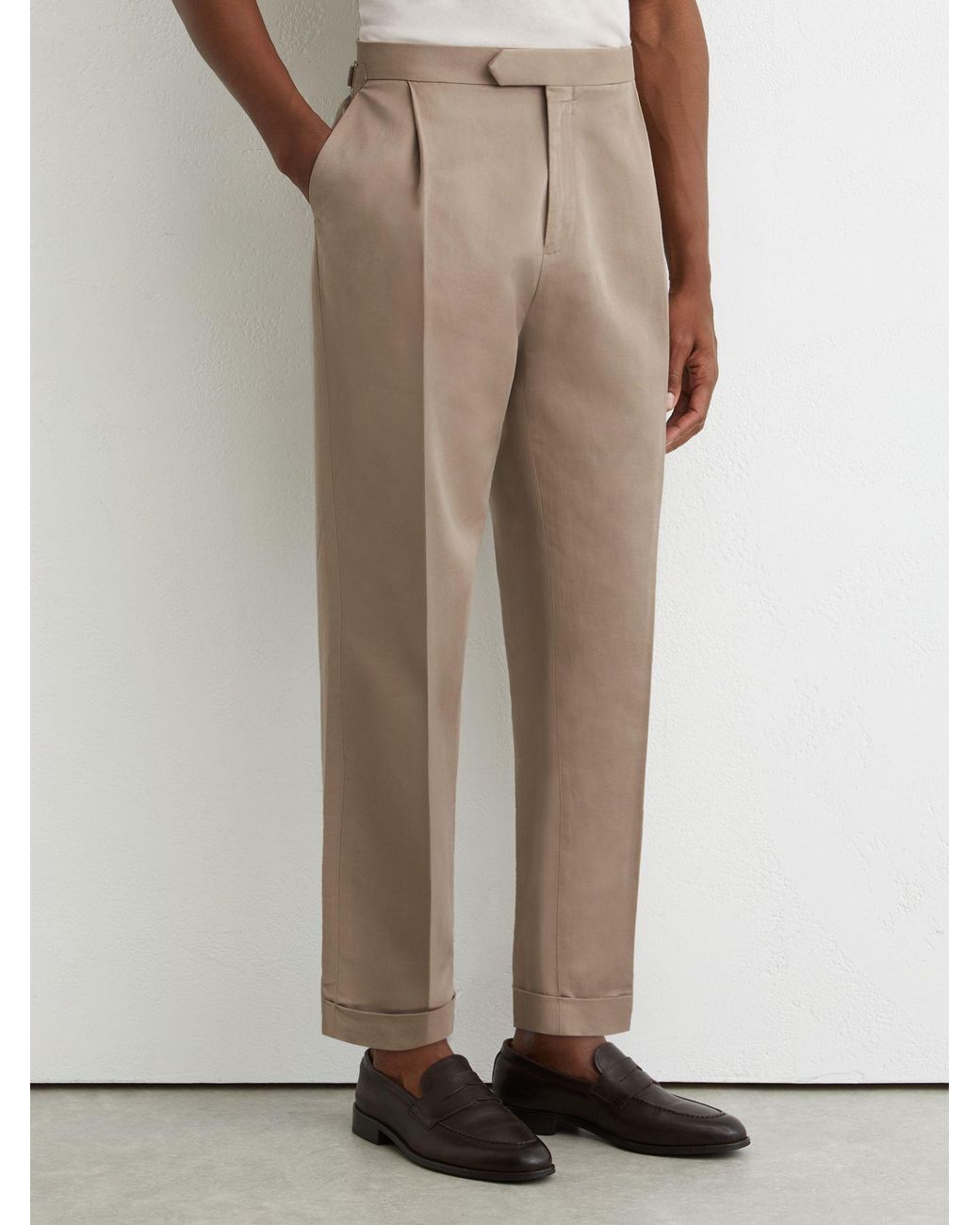 Reiss Natural Linen-Blend Side-Adjuster Tapered Trousers for men