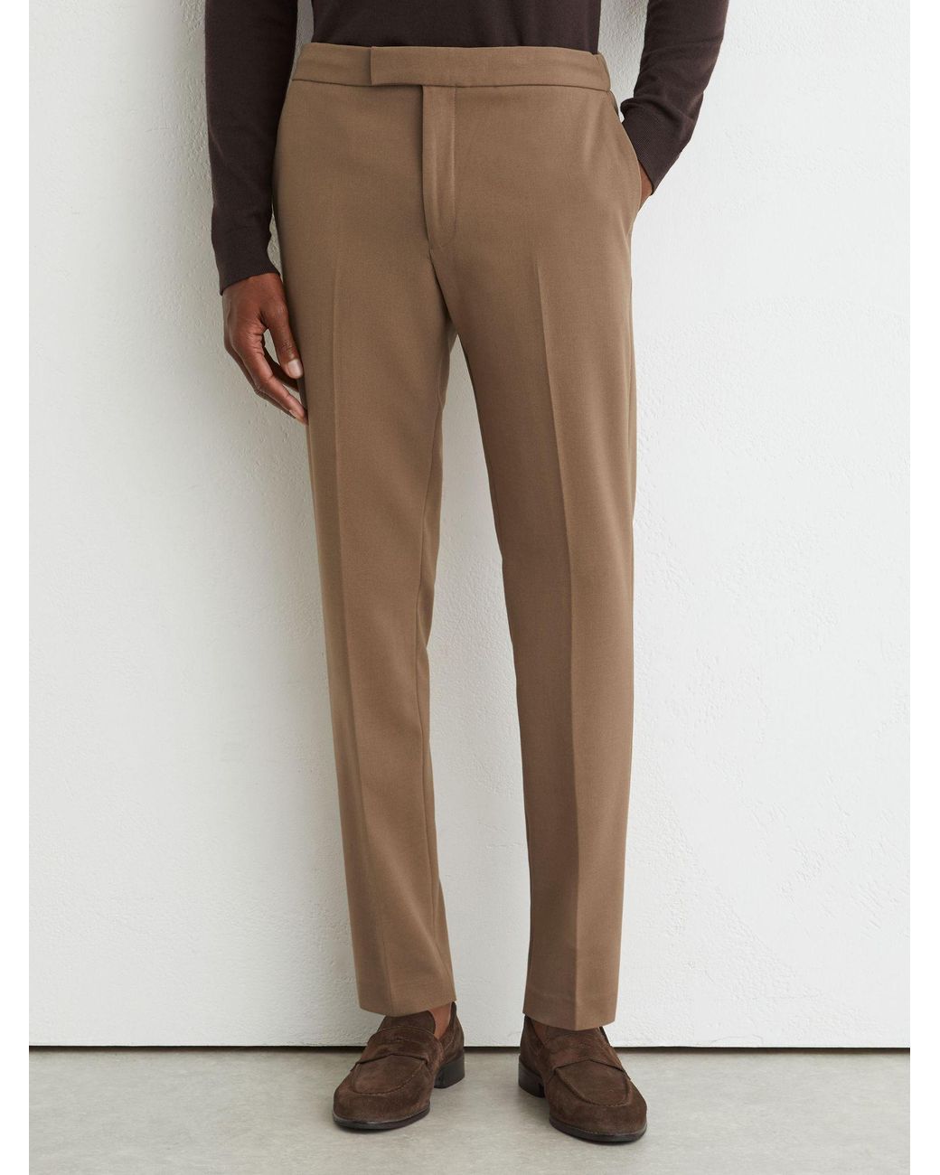 Reiss Brown Slim-Fit Stretch Drawstring Trousers for men
