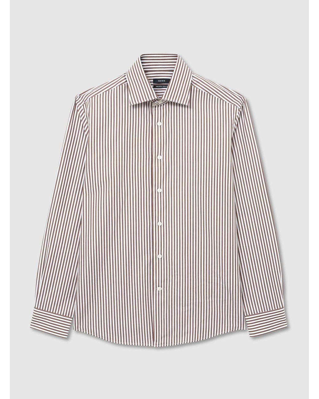 Reiss Black Dark & Off Cotton Striped Cutaway-Collar Shirt Regular-Fit for men
