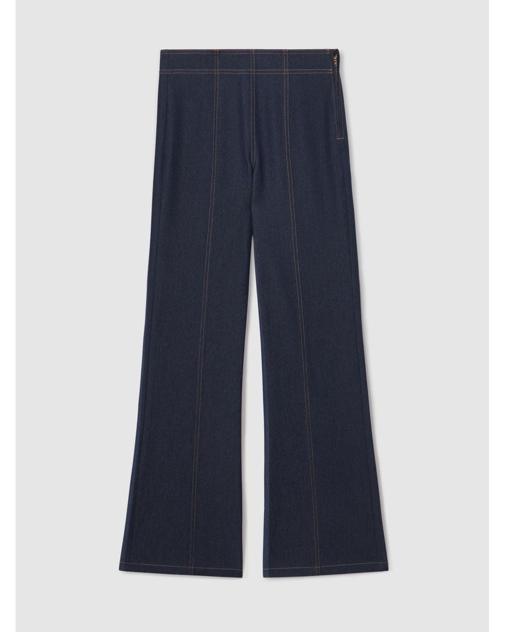 Reiss Blue Flared-Leg Denim-Look Trousers