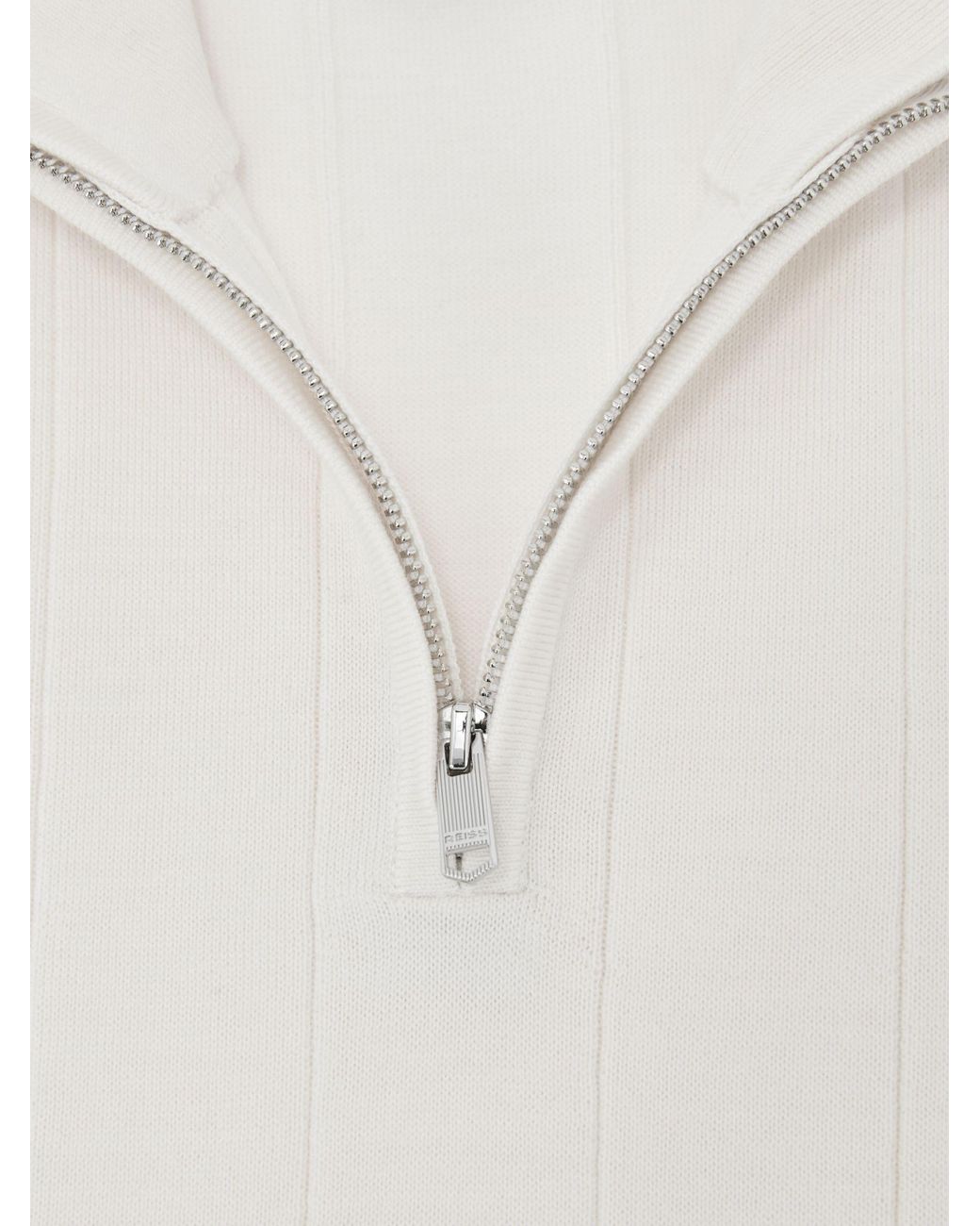Reiss Findlay - Snow White Wool Wide-rib Half-zip Jumper, L for men