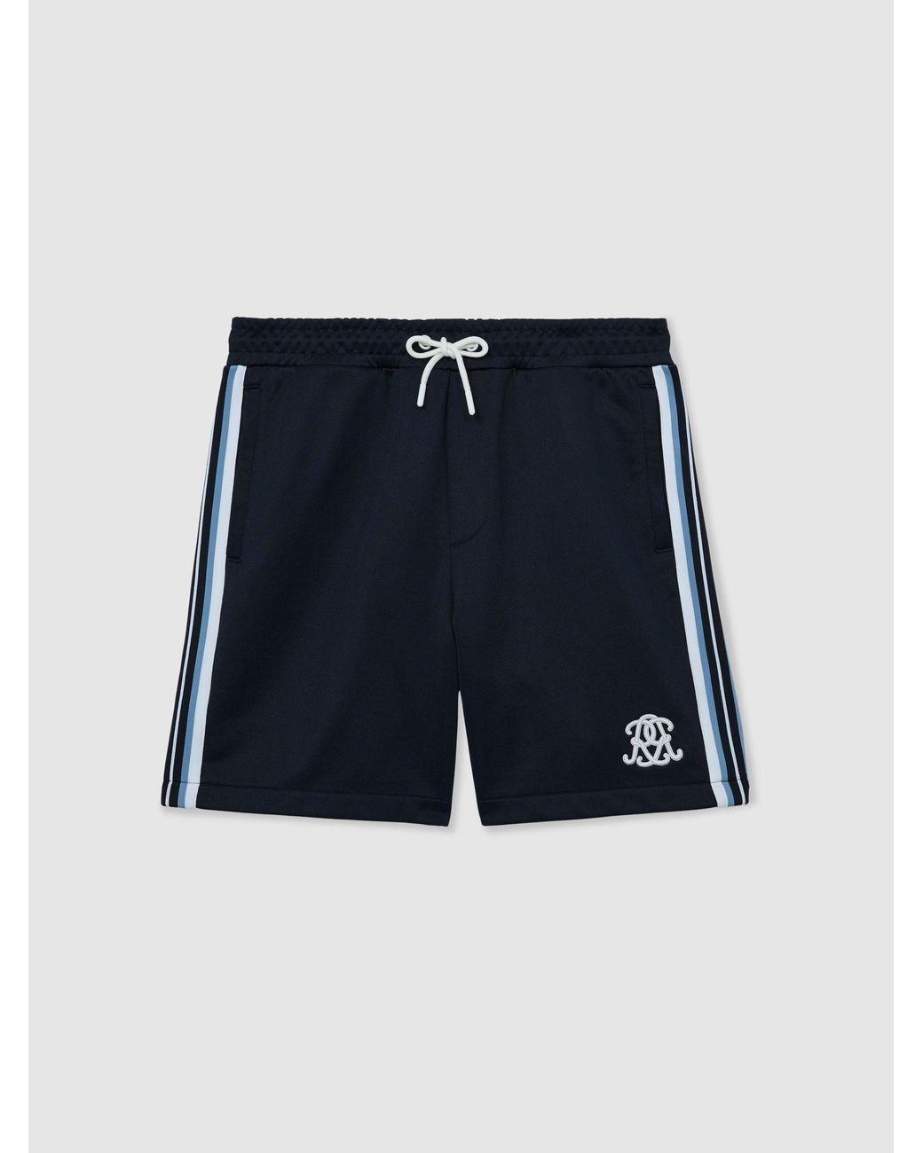 Reiss Blue Monogram Tape-Detail Relaxed Shorts for men