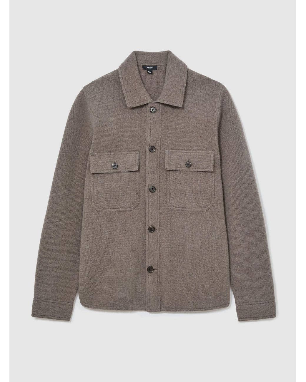 Reiss Banstead - Taupe Brown Brushed Wool Button-through Relaxed Overshirt, Xs for men