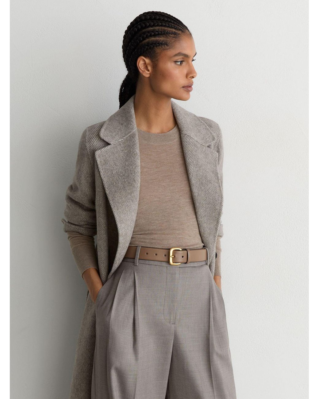 Reiss Gray Leather Square-Buckle Belt