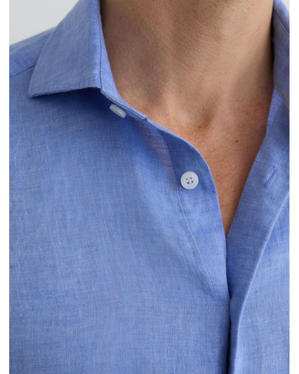 Reiss Blue Linen Cutaway-Collar Regular-Fit Shirt for men