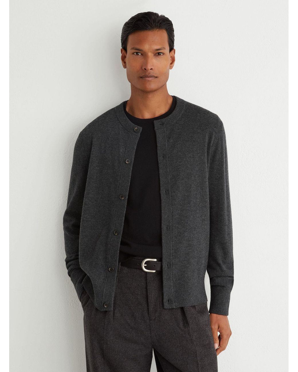Reiss Black Wool-Cashmere Jersey-Knit Cardigan for men