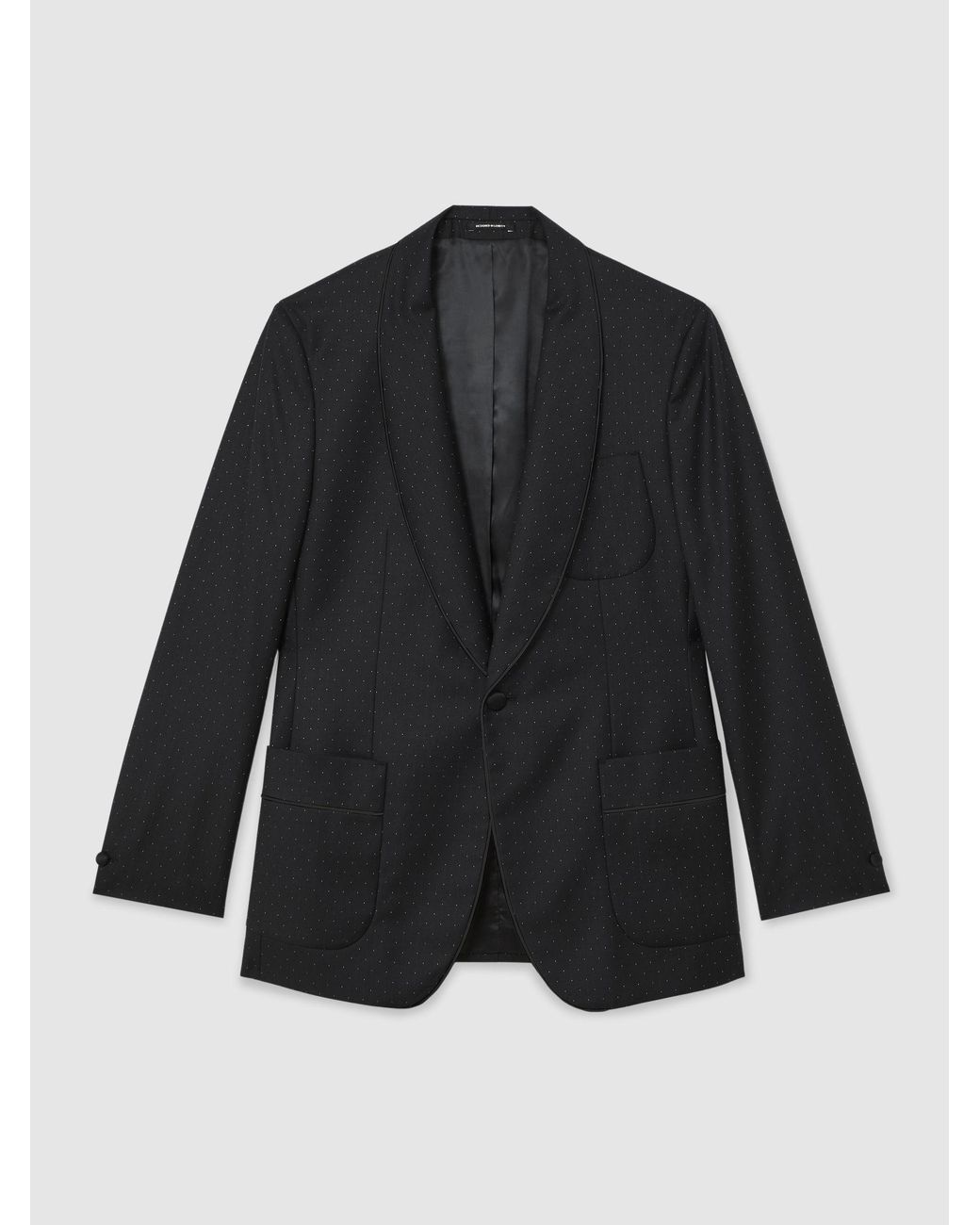 Reiss Black Single-Breasted Polka-Dot Suit Blazer Classic-Fit Wool-Blend for men
