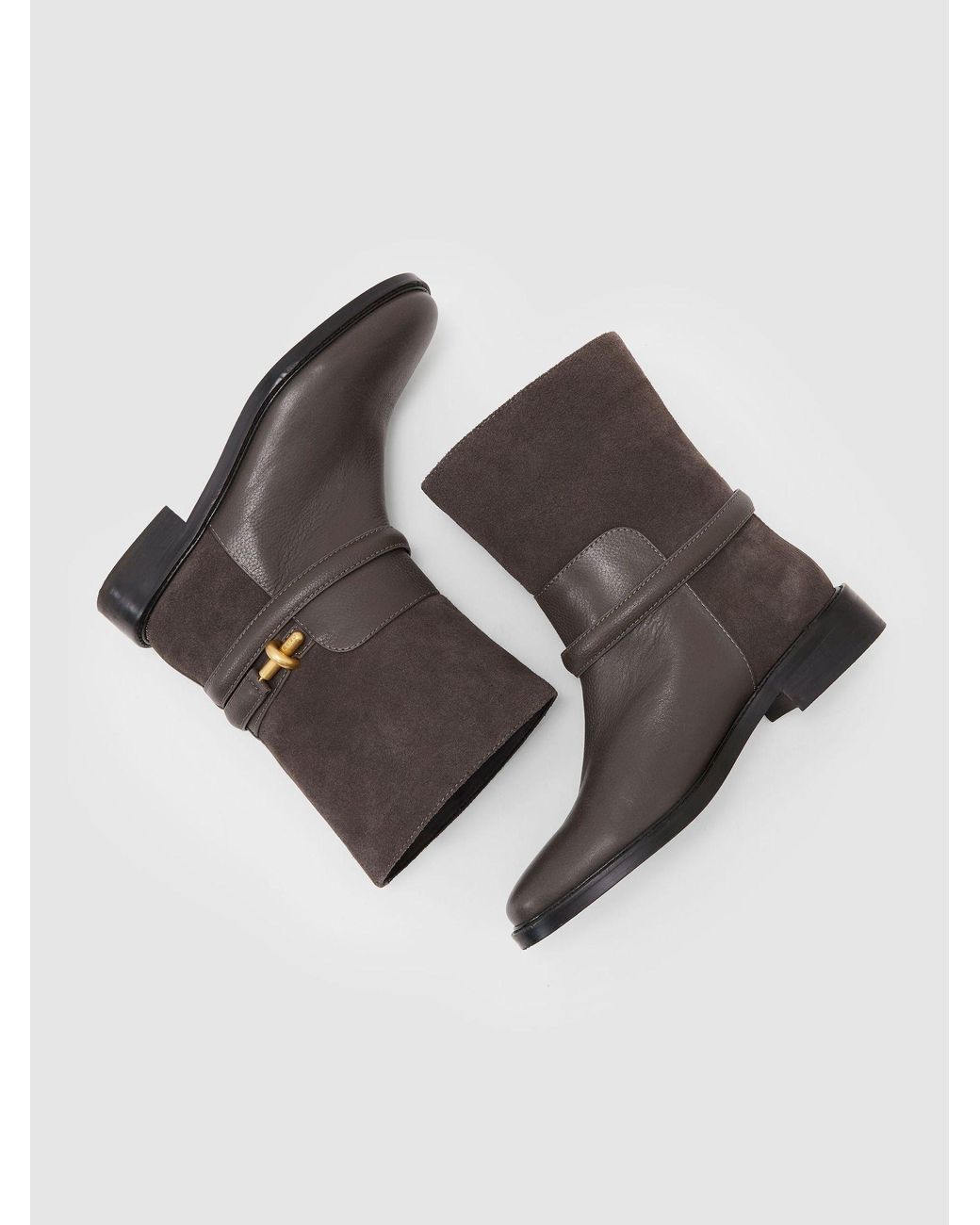 Reiss Black Leather Turnlock-Hardware Biker Ankle Boots