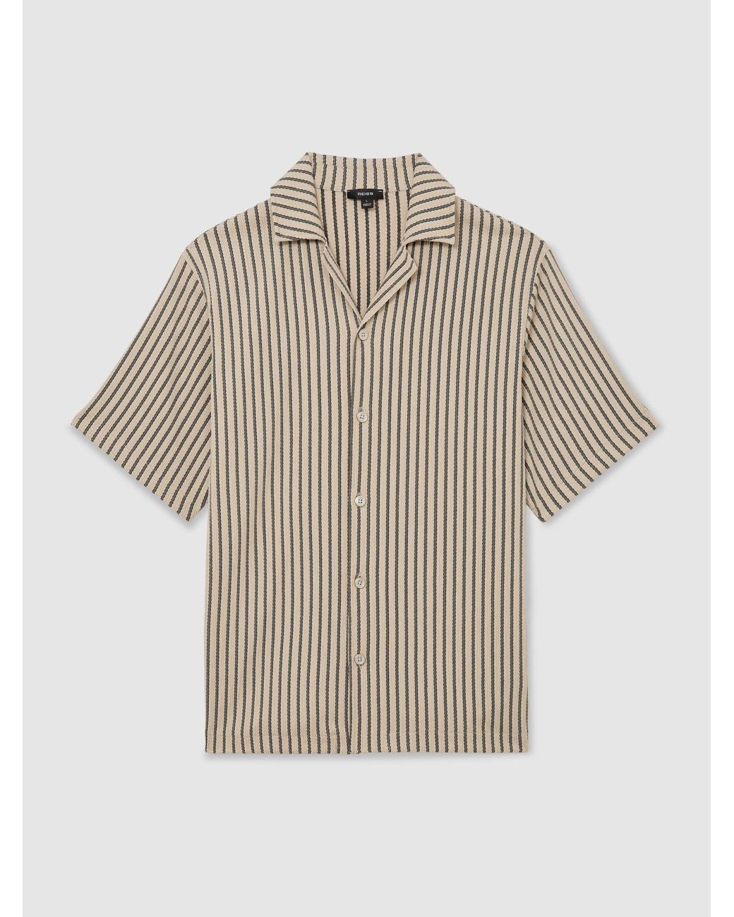 Reiss Gray Stone & Textured Stripe Cuban-Collar Shirt for men