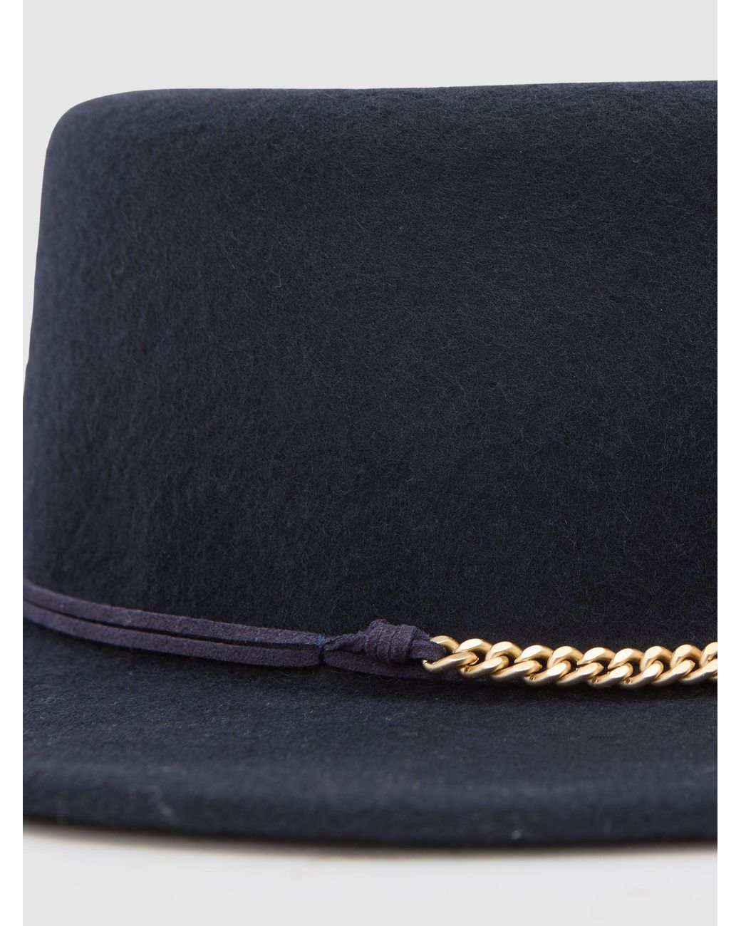 Reiss Blue Lacey - Navy Wool Felt Chain-strap Fedora Hat, M-l