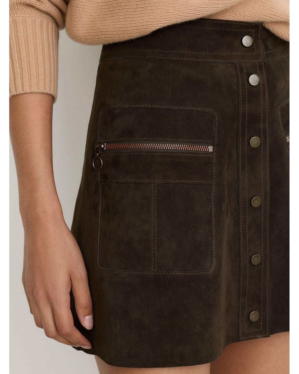 Reiss Black Suede Zip-Pocket Mini Skirt