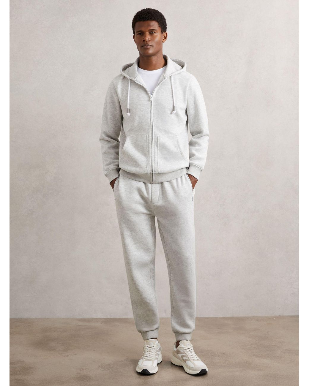 Reiss Natural Cotton-Blend Zip-Through Hoodie for men