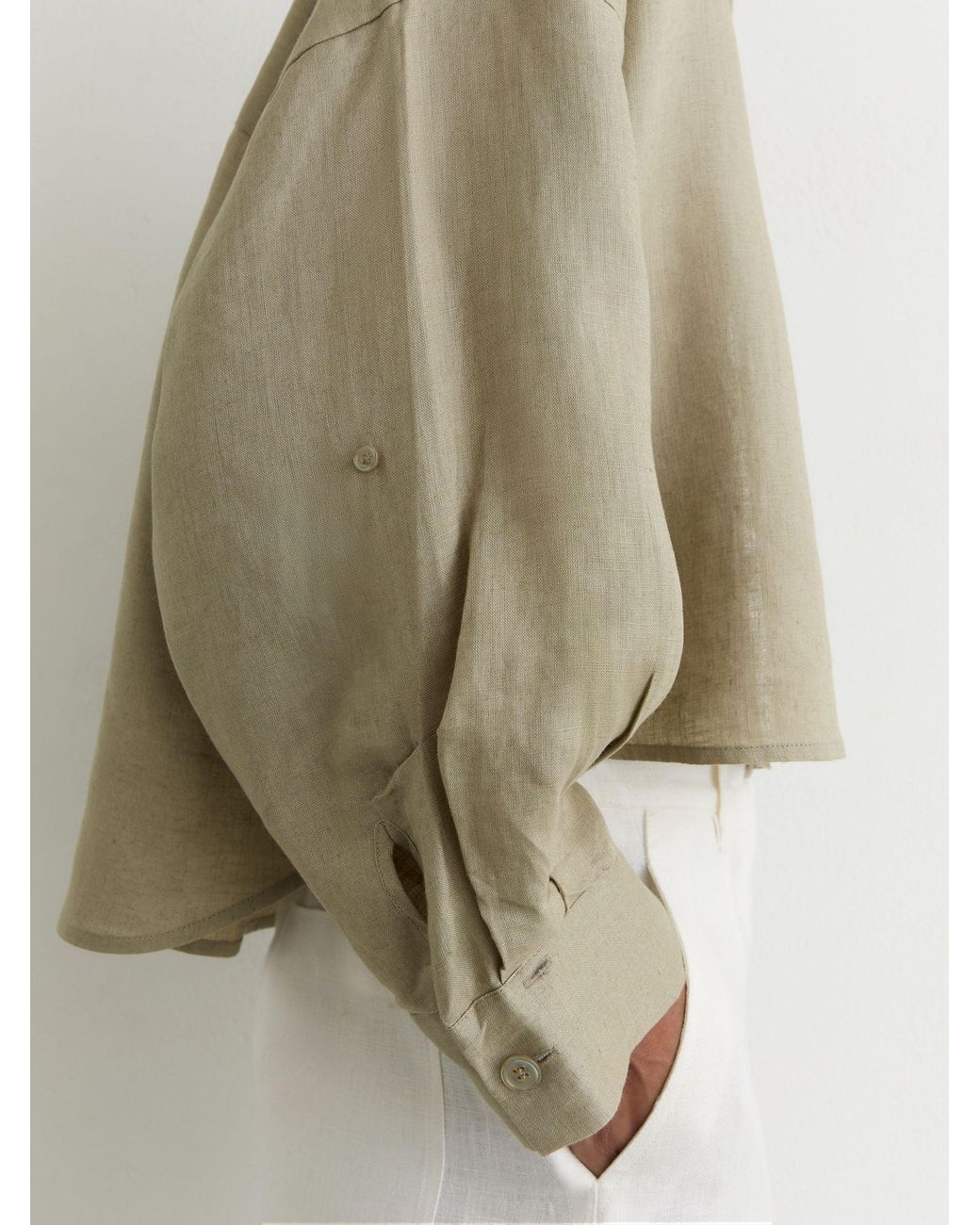Reiss Natural Linen Oversize Cropped Shirt